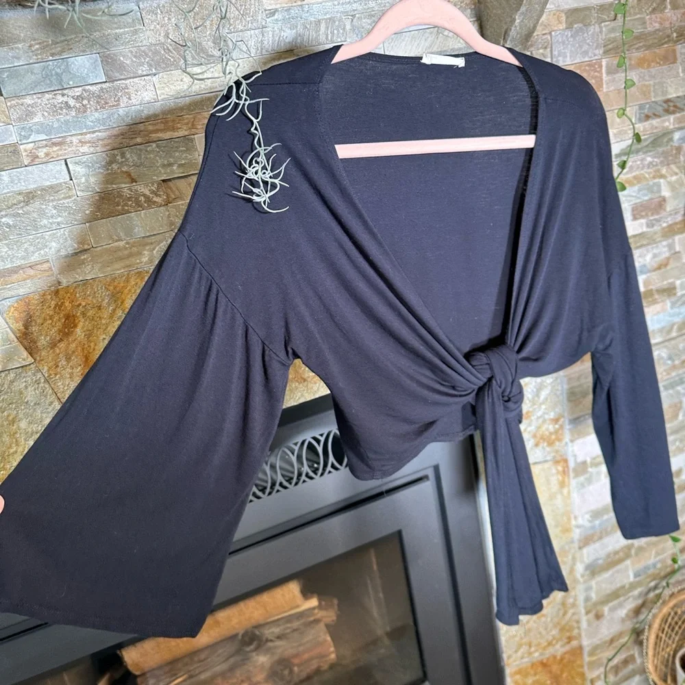 Olivia Rae Black Soft Flowy Front-Tie Cardigan - Casual & Cute! - Picture 4 of 9